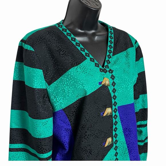 VTG RICHARD WARREN SILK BLAZER JACKET 80s 90s ARTSY RETRO BOLD BOHO STATEMENT 6 - Picture 2 of 5